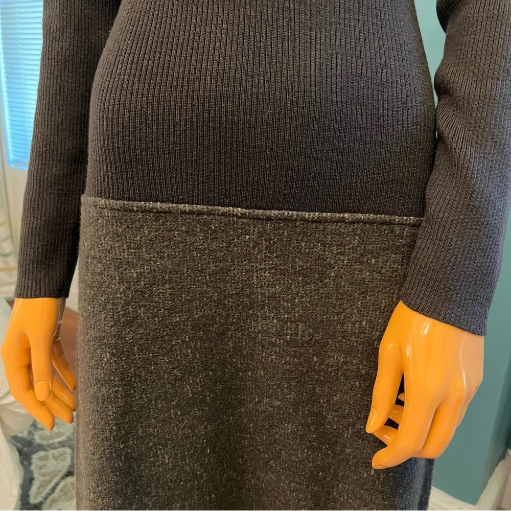 DKNY Wool Ribbed Knit Turtleneck Dress with Vest - Picture 4 of 16